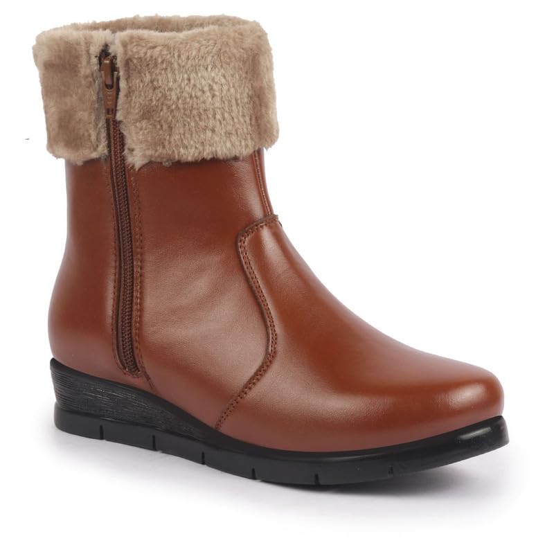 Image of FAUSTO Women High Top Side Zipper Platform Wedge Heel Formal Furr Boot | Winter High Ankle Slip On Boots
