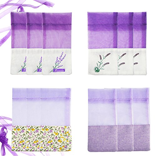 EZESO ESSENTIAL SKINCARE Sachet Empty Bags Linen Fabric Bags Organza Gauze Bags for Lavender, Spice and Herbs (12pcs Purple Bag)