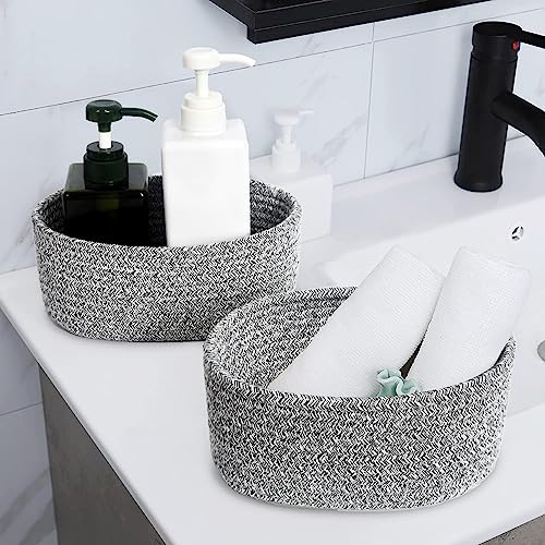 【2 Pack】Abenkle Small Woven Baskets, Tiny Oval Shallow Storage Baskets, Mini Rope Empty Decorative Basket, Boho Montessori Little Organizer Bins For Nursery Room Kids Baby Dog Toy Gifts-Mixed Grey #TOP3