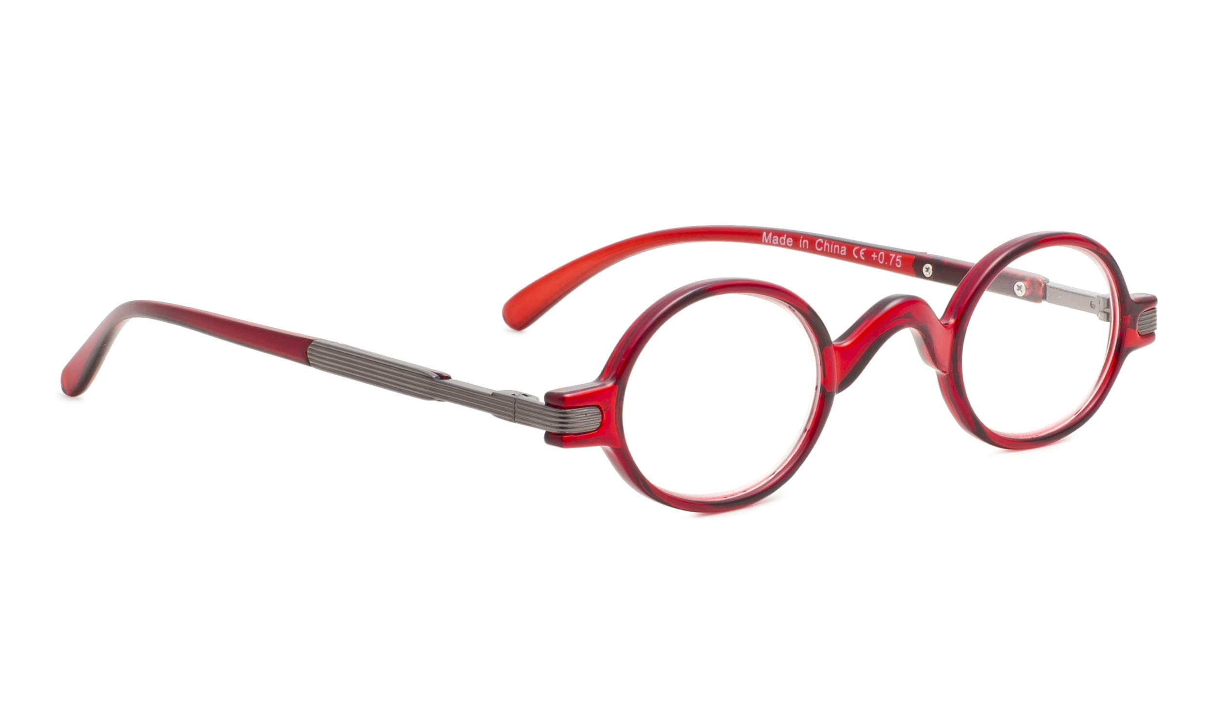 BLUELESS Vintage Round Reading Glasses Professor Readers Small Lenses (Red, +4.00)