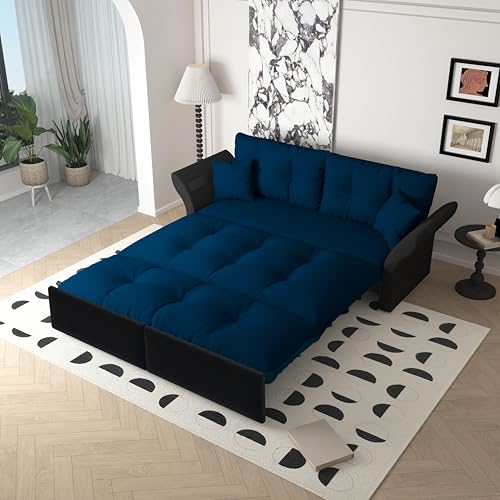 Astrivia 74.8" Queen Blue 3-in-1 Convertible Sofa Bed