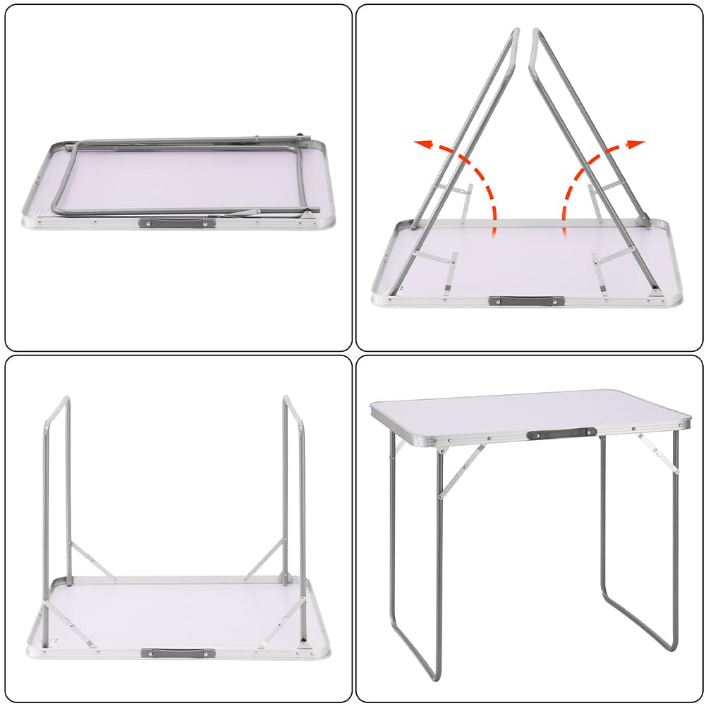 BAKAJI Tavolino Pieghevole da Campeggio Picnic 60x80x68 Alluminio Bianco