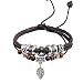 Snowman Lee Silver Leaf Pendant Music Character Clasp Beads Thick Rope Woven Handmade Leather Wrap Bracelet