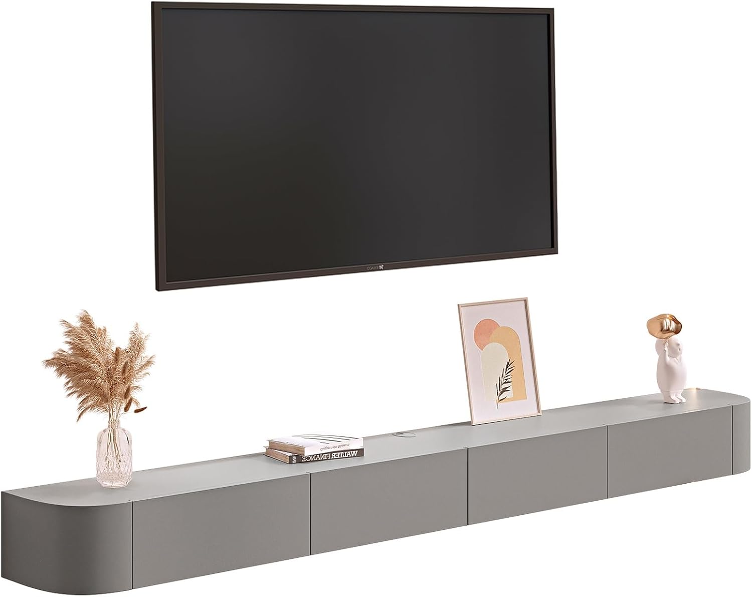 Black Floating TV Stand, Wall Mounted TV Cabinet with Door and 2 Drawers, Wooden Entertainment Media Console Center Large Storage Shelf Under TV(Black,140x20x24CM)