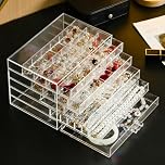 Jinavoty Acrylic Jewelry Organizer Box with 5 Drawers, Earring Storage Box for Women, Dustproof Jewellery Organiser for Earrings Ring Bracelet Necklace (5 Drawers)