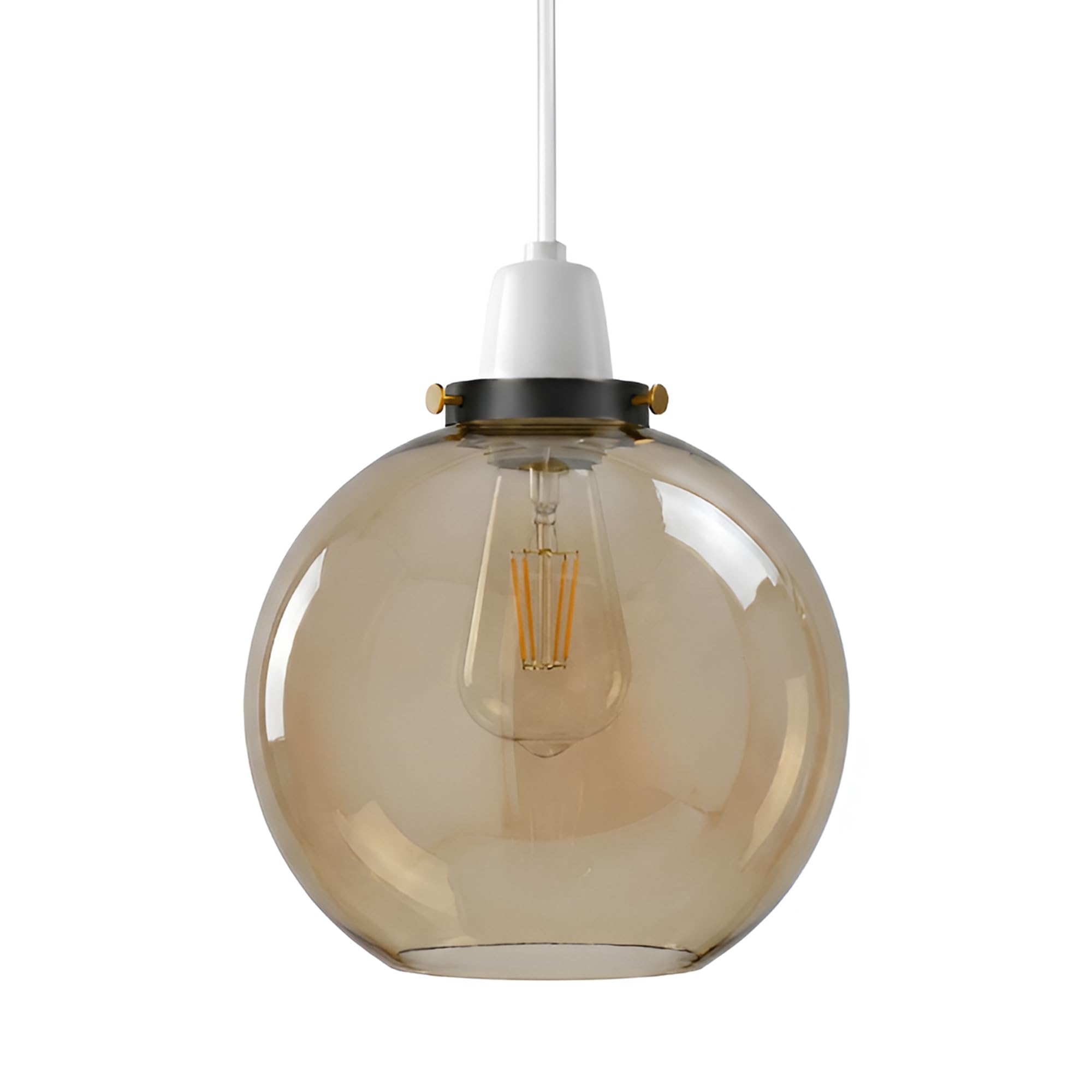 Amber Glass Globe Lamp Shade, Modern Vintage Pendant Light Shade, Industrial Ceiling Light Cover, Easy Fit E27 Fitting, Replacement Amber Glass Lampshade for Living Room, Bedroom, Kitchen