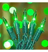 mimigogo 50-Count Green Christmas Tree Lights with Green Wire,13ft Incandescent Bulb Waterproof F...