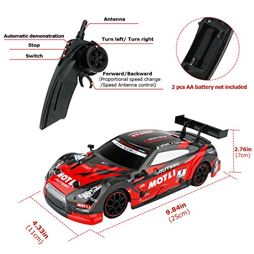 GT Drift Car RC Sport Racing Car Hight Speed Drift Vehicle 1/16 RC Car for Adults Gifts, 4WD RTR Vehicle with LED Light, Two Batteries and Drift Tires - Red