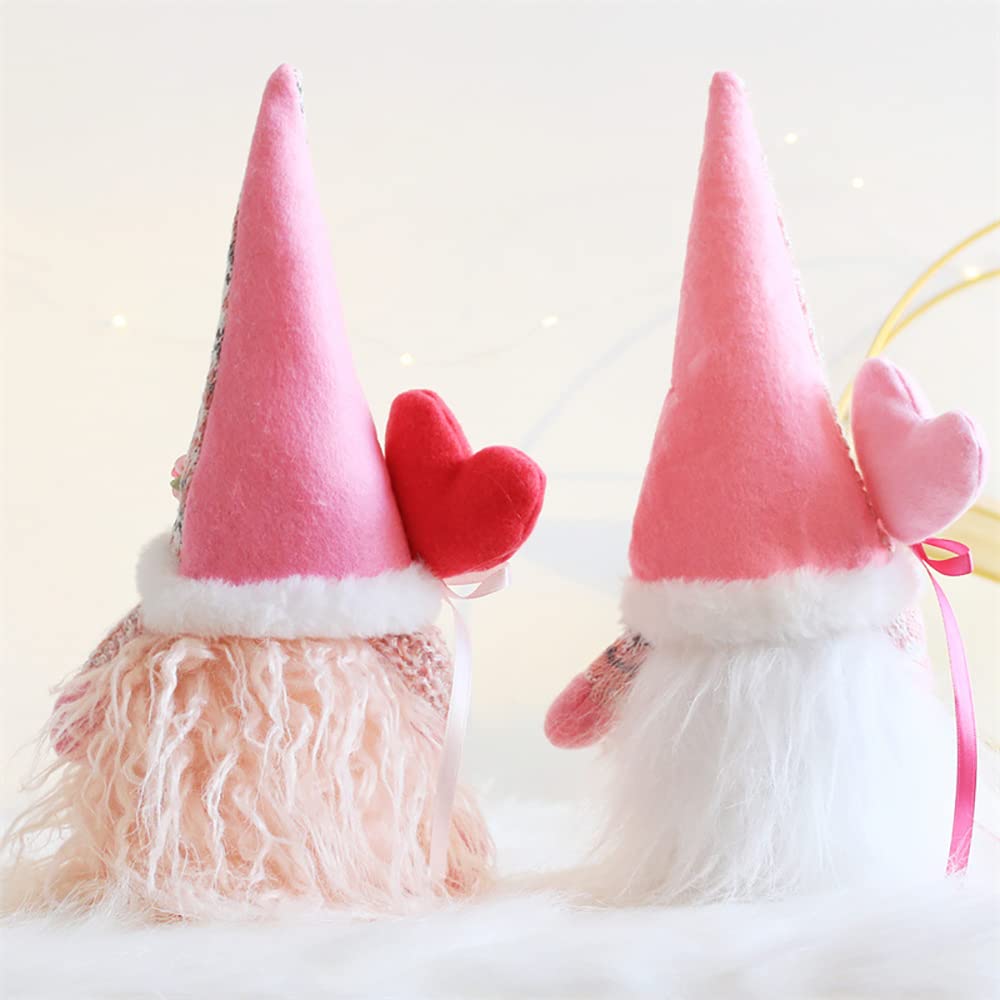 Wedfull Valentine's Day Decor Gnomes Elf Plush Dolls, Mother's Day 2 Pack Pink Mr Mrs Scandinavian Tomte Elf Decorations 11.5inch Tall Stuffed Dwarf for Stores Home Table Decoration