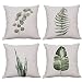 YeeJu Set Of 4 Throw Pillow Covers Decorative Green Fern Leaf Cushion Covers Square Cotton Linen Outdoor Couch Sofa Home Pillow Covers 18x18 Inch