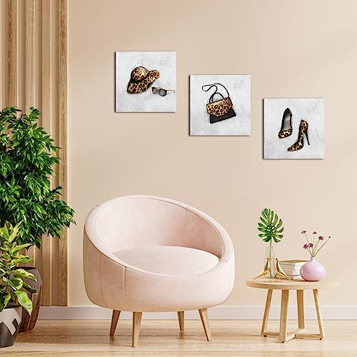 Feifanmei Fashion Canvas Wall Art Makeup High Heels Shoes Hat Handbag Pictures Canvas Wall Decor Modern Artwork Paints For Women Walls 12“X12”X3 #TOP1