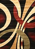 Feraghan/New City Brand New Contemporary Modern Wavy Circles Area Rug, 4' x 6', Black/Brown/Beige