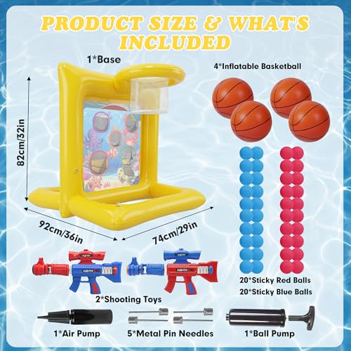 Gerosi Pool Toys for Kids & Adults, 2-in-1 Shooting Target Game & Pool Basketball Hoop, Family Pool Toy for Summer Swimming Pool Games, Pool Party Games and Backyard Fun