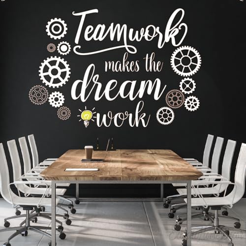 Teamwork Makes The Dream Work Vinyl Wall Decal - Inspirational Office Decor for Workplace, Home Office, Team Collaboration Wall Art
