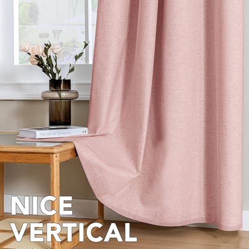 Image of H.VERSAILTEX Linen Curtains 100% Blackout Curtains for Bedroom 120 inch Long Full Light Blocking Nature Linen Blended Window Curtains for Living Room Nickel Grommet (2 Panels, Heathered Baby Pink)