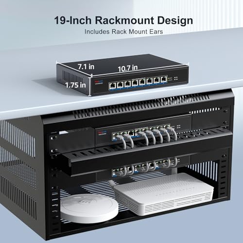 Image of 8-Port 10Gb RJ45 Ethernet Switch Unmanaged, VunLink 10GBase-T Multi-Gig (10G /5G /2.5G /1G) Network Switch, 160Gbps Capacity, 19-inch Rackmount, for 10G NAS, Server, PC, Workstation