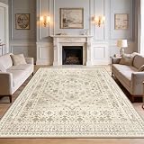 Capslpad Zmywalne dywany, do salonu, 200 x 300 cm, postarzane, vintage, antypoślizgowe, tradycyjne, orientalne, do sypialni, niskie runo, cienka mata podłogowa, dywan do jadalni, kuchni, biura, beżowy