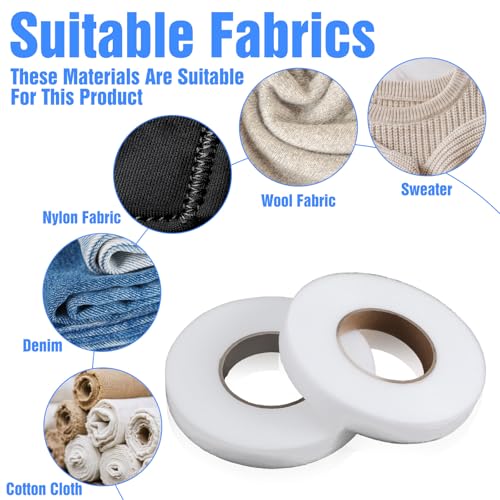 LIQWEI 2 Rolls 70 Yards Iron On Hemming Tape, 1/2 Inch No Sew Hem Tape Sticky Rolls Stitch, Fusible Webbing Pants Hemming Tool for Curtain, Pants, Clothes