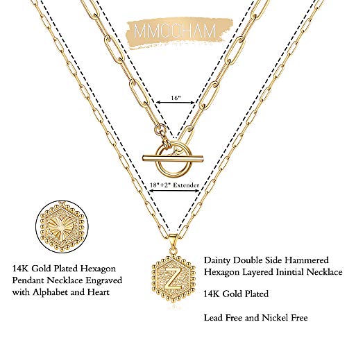 Dainty Layered Initial Necklaces For Women, 14K Gold Plated Paperclip Link Chain Necklace For Women Dainty Hexagon Letter Pendant Initial V Necklace Choker Necklaces Gold Layering Necklaces For Women #TOP5