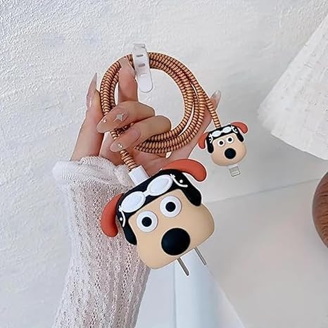 Image of Rycore 3D Cartoon Charger Protector Case for iPhone,Silicon Charger Case Cover For 18W-20W iPhone 15 14 13 12 11 Pro Max Fast Charging USB- C Adapter with Extra 360 Degree Protection and Cable Spiral