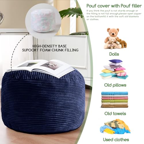image for HIGOGOGO Round Stuffed Pouf Ottoman, Corduroy Poufs with Foam Chunk Fi