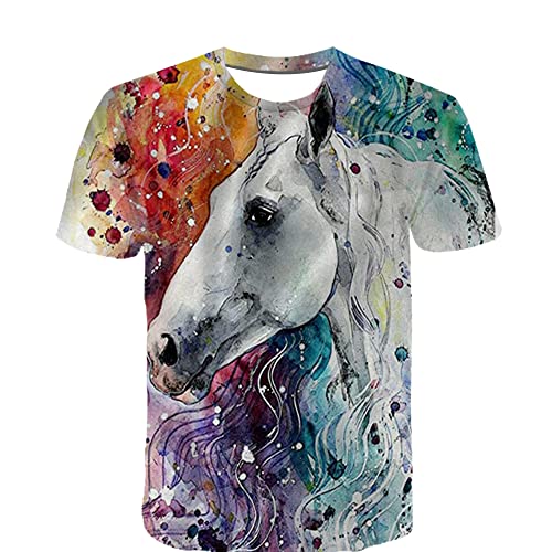 HHLLZFH T-Shirts imprimés à Manches Courtes Cheval T-Shirt imprimé en 3D Intéressant été/Printemps T-Shirt imprimé en 3D pour la Taille supérieure S-3XL Cover