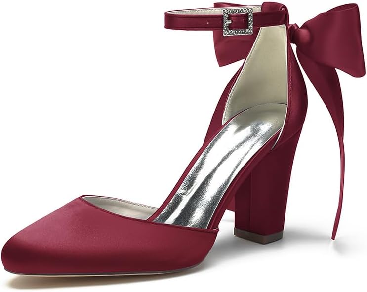 TarfiC Women's Closed Pointed Toe Pumps Chunky Block High Heel Buckle Dress Office Party Wedding Shoes for Women