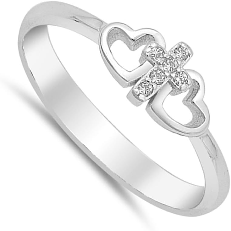 Clear CZ Cross Infinity Heart Promise Ring .925 Sterling Silver Band Sizes 4-10