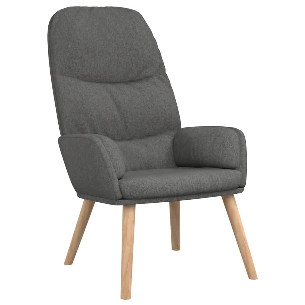 Poltrona relax con spesso rivestimento in tessuto imbottito di colore grigio chiaro, robusto telaio in metallo e gambe in legno massiccio dell'albero della gomma, offre un comfort ottimale per