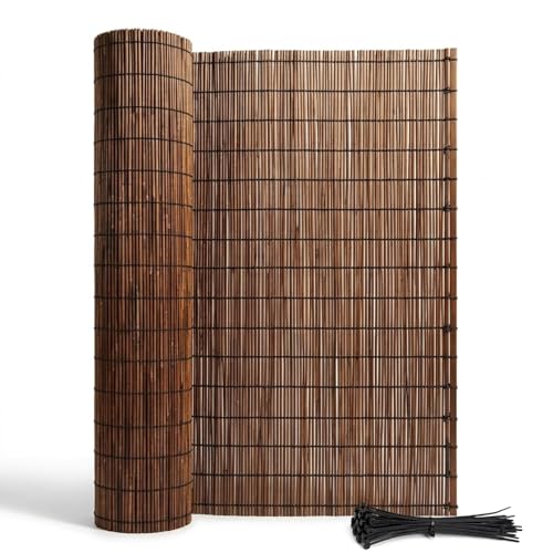 YQYHNB Cañizo Natural para Ocultación Jardín Exterior, Valla de Caña para Terraza y Balcón, Cubre Vallas para Jardín, Paneles Ocultación, Cercado Privacidad, Robusto(Marrón,91x610cm(3x20ft))