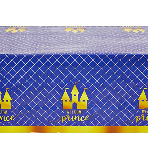 Image of BLUE PANDA Royal Prince Baby Shower Table Cloth - 54 x 108 in, Royal Blue, 3 Pack - Plastic Table Cover & Party Tablecloth for Baby Shower & Birthday