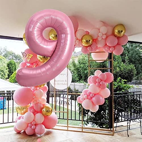 Image of TONIFUL 40 Inch Light Pink Large Numbers 0-9, Number 9 Digital Helium Balloon, Pink Foil Mylar Big Number Pastel for Birthday Party Anniversary Supplies Decorations