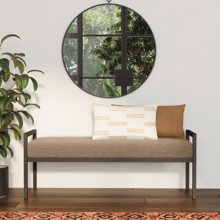 Modern Upholstered Bench with Black Metal Frame, 49.5 in, Metal Frame entryway Seating, Contemporary Bedroom Furniture, Living Room Accent Stool.-image-33