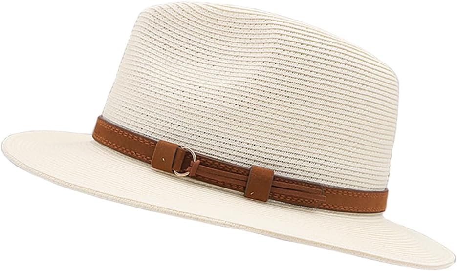 FREEBIRD99 Unisex Wide Brim Straw Panama Fedora Hat Summer Beach Sun Hat for Men Women