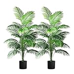 4ft 2pcs Large Artificial Plants Fake Palm Tree Tropical Palm Leaves Faux Palm Plants Tall Tree Indoor Real Touch Plastic Monstera Leaves for Home Garden Outdoor Office Decor (4ft/125cm-2pcs)