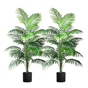 4ft 2pcs Large Artificial Plants Fake Palm Tree Tropical Palm Leaves Faux Palm Plants Tall Tree Indoor Real Touch Plastic Monstera Leaves for Home Garden Outdoor Office Decor (4ft/125cm-2pcs)