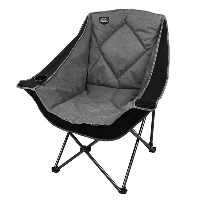 LANMOUNTAIN Oversized Folding Camping Chairs,Portable Heavy Duty Outdoor Padded Lawn Chair w/Cup Holder Perfect for Adults Picnic,Parties,Picnics and Beach Trips,Black