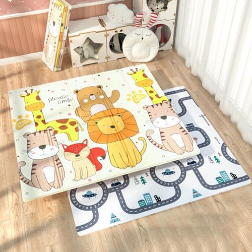 ベビープレイマット 折り畳み 160x180x1cm リバーシブル XPE素材 軽量 厚手 赤ちゃん 子供用 幼児 ベビーマット 滑り止め 防水防汚 安全無味 衝撃緩和 防寒防湿マット フロアマット クロールマット 可愛い 知育 遊び (カラー8,180x