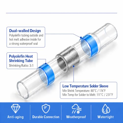 XH Conduxel Heat Shrink Solder Seal Wire Connectors Kit, 250 Pcs Self-Solder Butt Connectors 26-10 AWG Waterproof Insulated Electrical Splice Terminals for Marine Automotive Boat Truck RV Wiring - Image 6