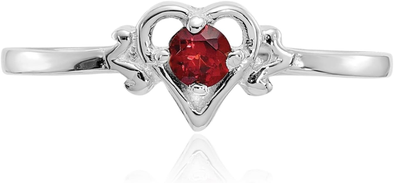 IceCarats 14K Solid White Gold 0.13 carat Red Garnet Filigree Heart Promise Ring 1mm Slim Band Round Cut, Natural, Prong Set
