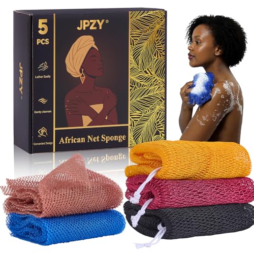 African Net Sponge 5-piece exfoliating Scrub is Suitable for All Skin Types,Bath Sponge for the face and Body, Durable and Gently Exfoliation