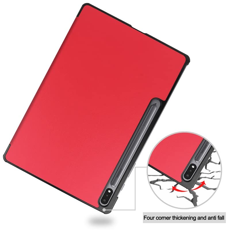 Image of Premium Shock Proof Stand Folio Multi Viewing Angles Hard PC Clear Back Case Cover Compatible with Samsung Galaxy Tab S8 Plus 12.4 inch (Red)
