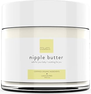 Mum. Motherhood Essentials® Organic Nipple Butter (2 oz), Lanolin Free, Doctor Recommended, USDA Organic + NON GMO , Safe nipple cream for breastfeeding, Pump lubricant, Breastfeeding essential
