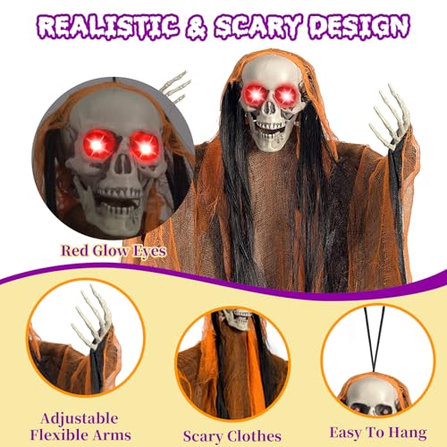 Image of Halloween Decorations,3 Pack Halloween Hanging Skeleton Ghosts with Lighted Up Eyes,Scary Colourful Cloth Grim Reapers for Indoor,Outside Yard Lawn,Haunted House Prop,Party Supplies