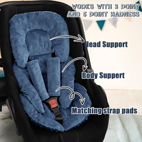 Image of Infant Car Seat Insert Head and Body Support, GFU Reversible Newborn Insert for Carseat with Strap Pads, Soft Stroller Cushion Pillow Insert for Boys and Girls, Fits for Stroller, Swing, Blue