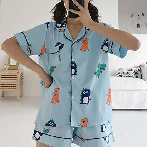 guohanfsh Conjunto de pijama feminino de duas peças com estampa fofa de abotoar para dormir, blusa d