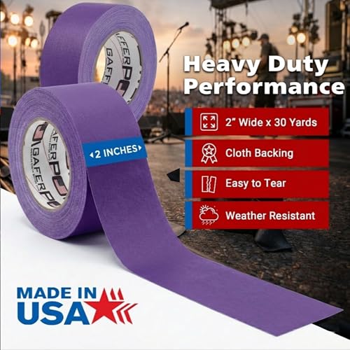 Image of Gaffer Power Purple Gaffer Tape - Professional Grade, Made in USA, Heavy Duty, Non-Reflective, Easy Tear, Clean Removal, Multipurpose Cloth Tape for Stage, Home & Organization - 2 Inch x 30 Yards