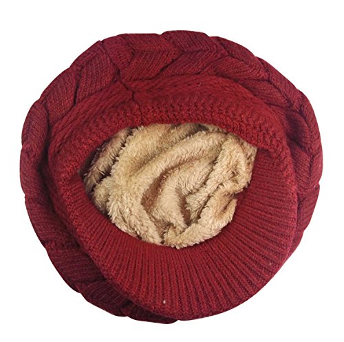 HINDAWI Women Winter Hat Warm Knit Wool Snow Ski Newsboy Caps with Visor (Wine) - Thumbnail 4