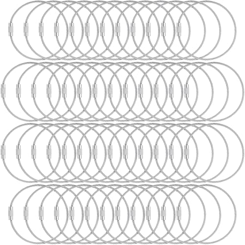 BlueCosto - Wire Keychain Cable - 50 PK, 6.7” / 17cm - 2mm Thick Stainless Steel Keyring Wire Loops - Secure Screw Lock for Hanging Luggage Tags & Organizing Keys