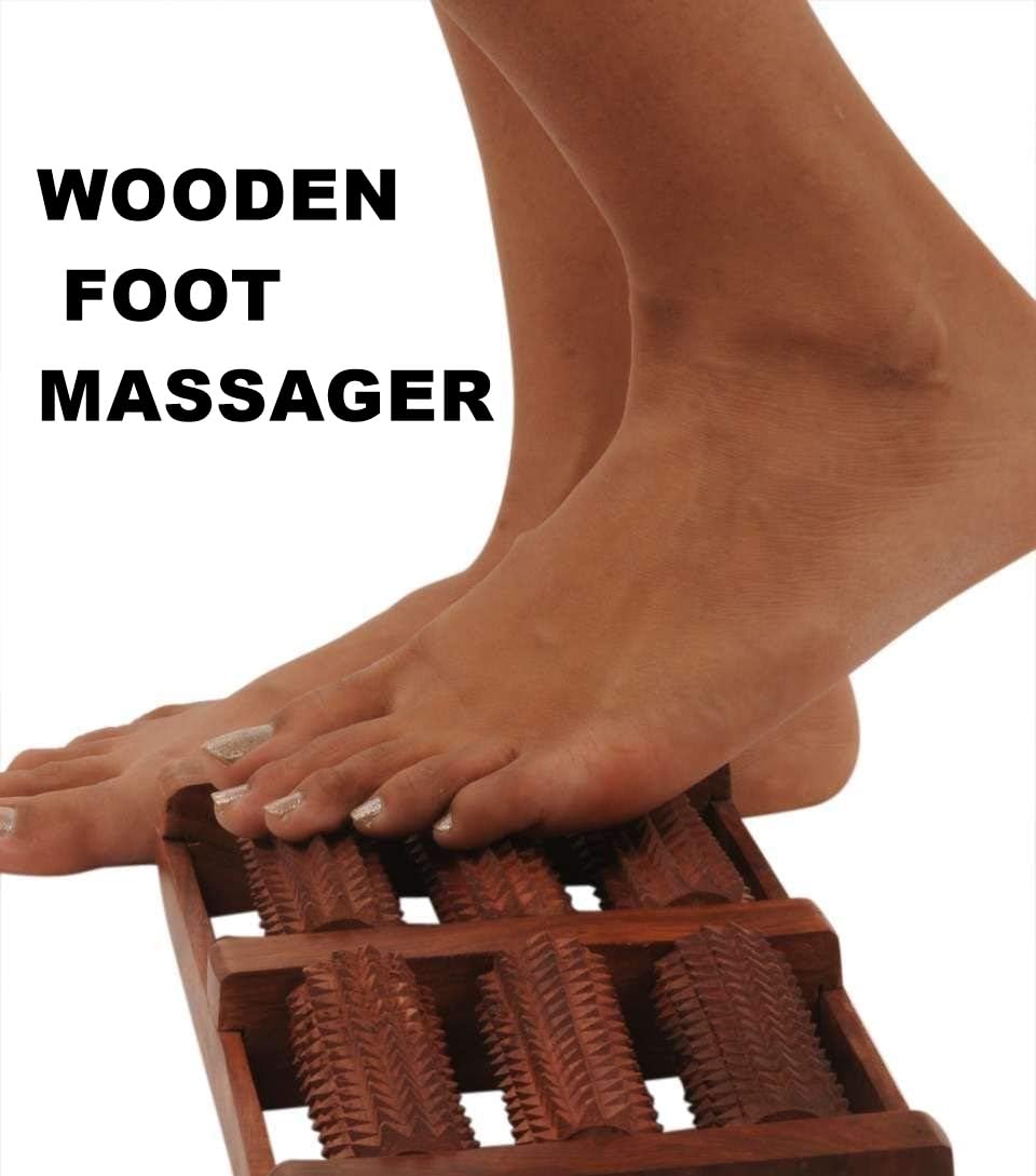 Flavoma (SET OF 6) Foot/Feet Massager Roller Stress Acupressure | T-Shape Massager | Wooden Face/Neck Massager | Balyantra Wooden Head Massager For Scalp | Palm Hand Massager for Pain Relief 2